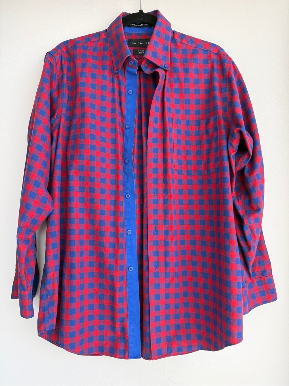 Paul Fredrick Non-Iron Two Ply Cotton Gingham Shirt 15.5 x 33 Classic Fit